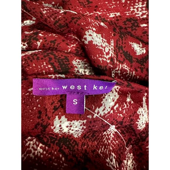 West Kei Veronica Tie Front Blouse Burgundy Snake size S - Picture 10 of 11
